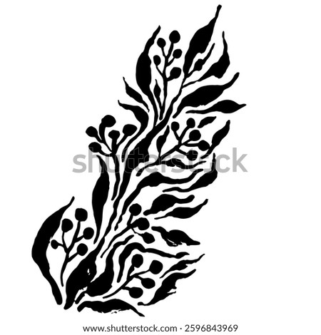 Hand Drawn Dry Ink Brush Grunge Simple Leaves and Berries Texture