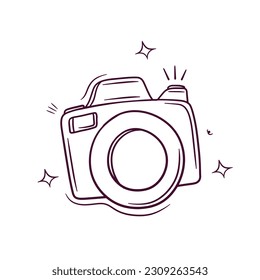 Hand Drawn DSLR Camera. Doodle Vector Sketch Illustration