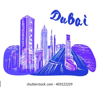 Hand drawn Dubai skyscraper