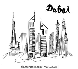 Hand drawn Dubai skyscraper