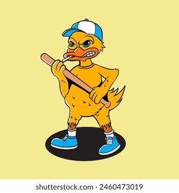 Hand drawn duck and baseball stick illustration