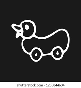 Hand drawn duck toy doodle. Sketch children's toy icon. Decoration element. Isolated on black background. Vector illustration.