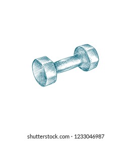 Hand Drawn Dumbbell Sketch Symbol isolated on white background. Vector Dumbbell In Trendy Style. Accessories and sport equipment hand drawing sketches elements