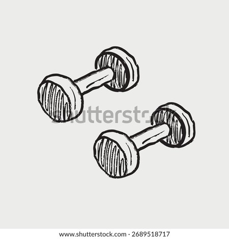 Hand drawn dumbbells. Vector sketch illustration in vintage crayon charcoal style. Classic gym equipment with striped weights for workout, strength training, sports, and fitness
