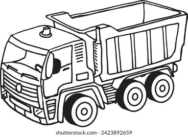 Hand drawn dump truck vector illustration on white background