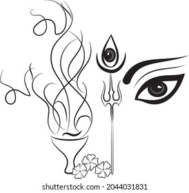 hand drawn Durga with eyes and third eye