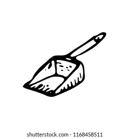 Hand drawn dustpan doodle. Sketch pets icon. Decoration element. Isolated on white background. Vector illustration.
