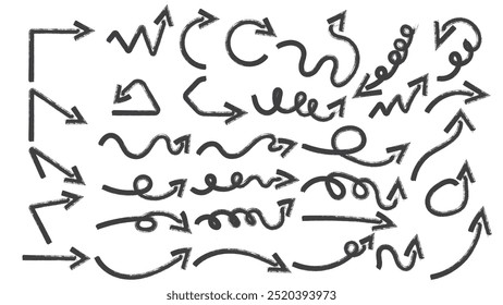 hand drawn Dynamic black arrows create sense of movement and direction, illustrating various paths and choices. This abstract design can symbolize decision making and progress.