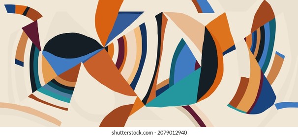 Hand drawn dynamic geometric abstract print. Colorful modern collage pattern. 