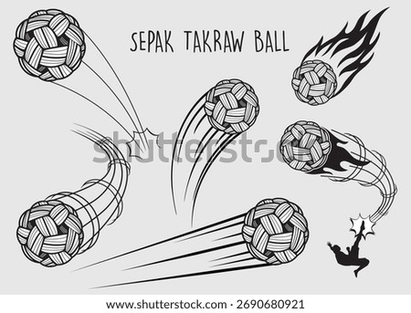 Hand drawn of Dynamic Sepak Takraw Ball Motion Set