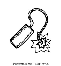 Hand Drawn dynamite doodle. Sketch style icon. Military decoration element. Isolated on white background. Flat design. Vector illustration.