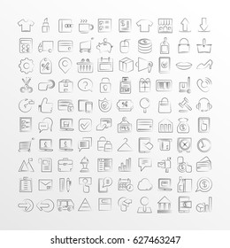 hand drawn e commerce and shopping icons 