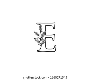 Hand drawn E letter with leaves Line Shape logo