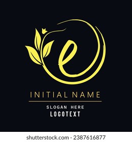 hand drawn E letters Logo design. Brushstroke E Letter Logo Design. luxury initial E logo design isolated leaf and flower.eps 8