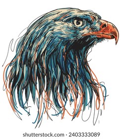 hand drawn eagle head color vector illustration