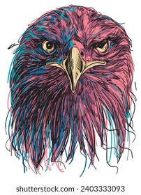 hand drawn eagle head color vector illustration