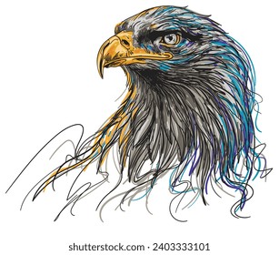 hand drawn eagle head color vector illustration