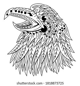 Hand drawn of eagle head in zentangle style