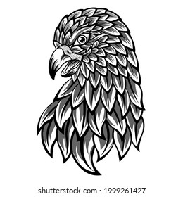 Hand drawn of eagle head in zentangle style