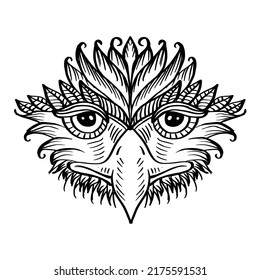 Dibujo manual de la cabeza del águila en estilo zentángulo