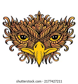 Dibujo manual de la cabeza del águila en estilo zentángulo