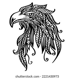 Hand drawn eagle head zentangle art