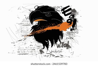 hand drawn eagle poster,  graffiti slogan print with neon spray, Urban typography street art graffiti slogan print with spray effect, art grunge graphic tee, t shirt graphics print for graphic T
