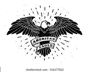 Hand Drawn Eagle with ribbon for text.