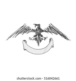 Hand Drawn Eagle with scroll. Hand crafted Vector illustration.