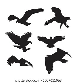 Hand drawn eagle silhouette set