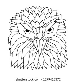 Hand drawn eagle. Sketch for anti-stress adult coloring book in zen-tangle style. Vector illustration  for coloring page, isolated on white background. Polygonal stylization.