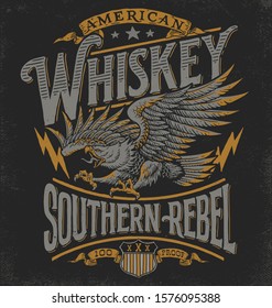 Hand Drawn Eagle Whiskey Label Inspired T-shirt Graphic