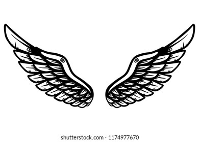 Hand drawn eagle wings illustration isolated on white background. Design element for poster, card, banner, sign, emblem, t shirt. Vector illustration