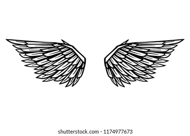 Hand drawn eagle wings illustration isolated on white background. Design element for poster, card, banner, sign, emblem, t shirt. Vector illustration