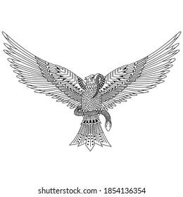 Hand drawn of eagle in zentangle style