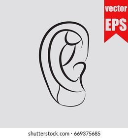 Hand drawn an ear icon doodle sketch isolated on grey background.Vector illustration.