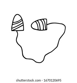 Hand drawn ear plugs for comfortable while sleeping at home or traveling. Vector illustration.
