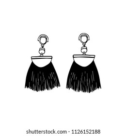 Hand drawn earrings tassels. Jewelry Icon. Premium quality graphic design. Ink hand drawn picture sign sketch in art doodle style. Perfect for logo, logotype, invitation, greeting card, poster, etc