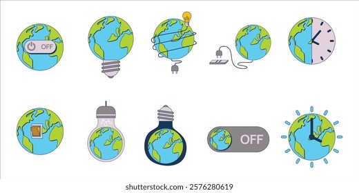 Hand Drawn Earth Hour Set Stock Illustration