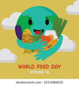 Hand drawn earth hugging foods.World Food Day.Vector illustration