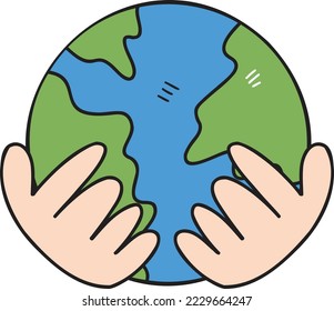 Hand Drawn earth and hand illustration isolated on background