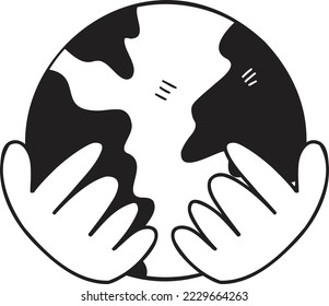 Hand Drawn earth and hand illustration isolated on background