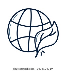 Hand drawn earth and leaf doodle line illustration. Earth and leaf doodle icon vector.