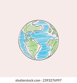 Hand drawn earth with marker colors isolated on white background