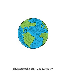 Hand drawn earth with marker colors isolated on white background