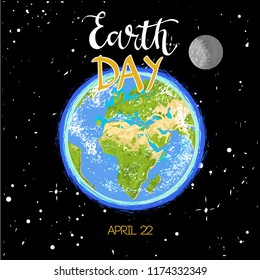 Hand drawn earth in the space. Vector illustration for environment design, poster, t-shirt design.