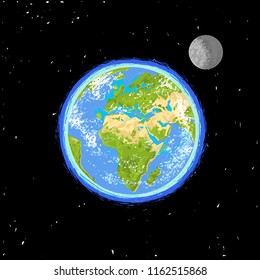 Hand drawn earth in the spase. Vector illustration for environment design, poster, t-shirt design.