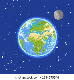 Hand drawn earth in the spase. Vector illustration for environment design, poster, t-shirt design.