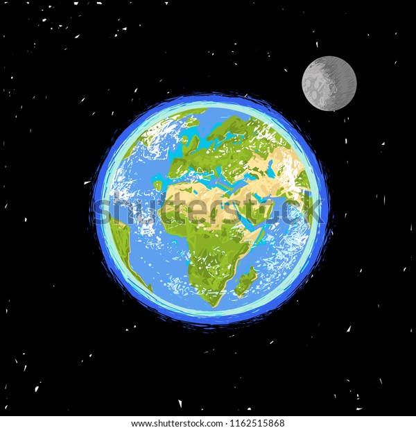 Hand drawn earth in the\
spase. Vector illustration for environment design, poster, t-shirt\
design.