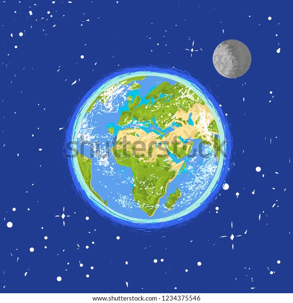 Hand drawn earth in the\
spase. Vector illustration for environment design, poster, t-shirt\
design.